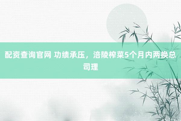 配资查询官网 功绩承压，涪陵榨菜5个月内两换总司理