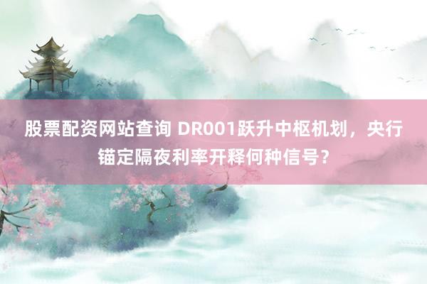 股票配资网站查询 DR001跃升中枢机划，央行锚定隔夜利率开释何种信号？