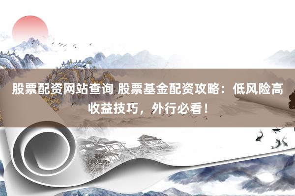 股票配资网站查询 股票基金配资攻略：低风险高收益技巧，外行必看！